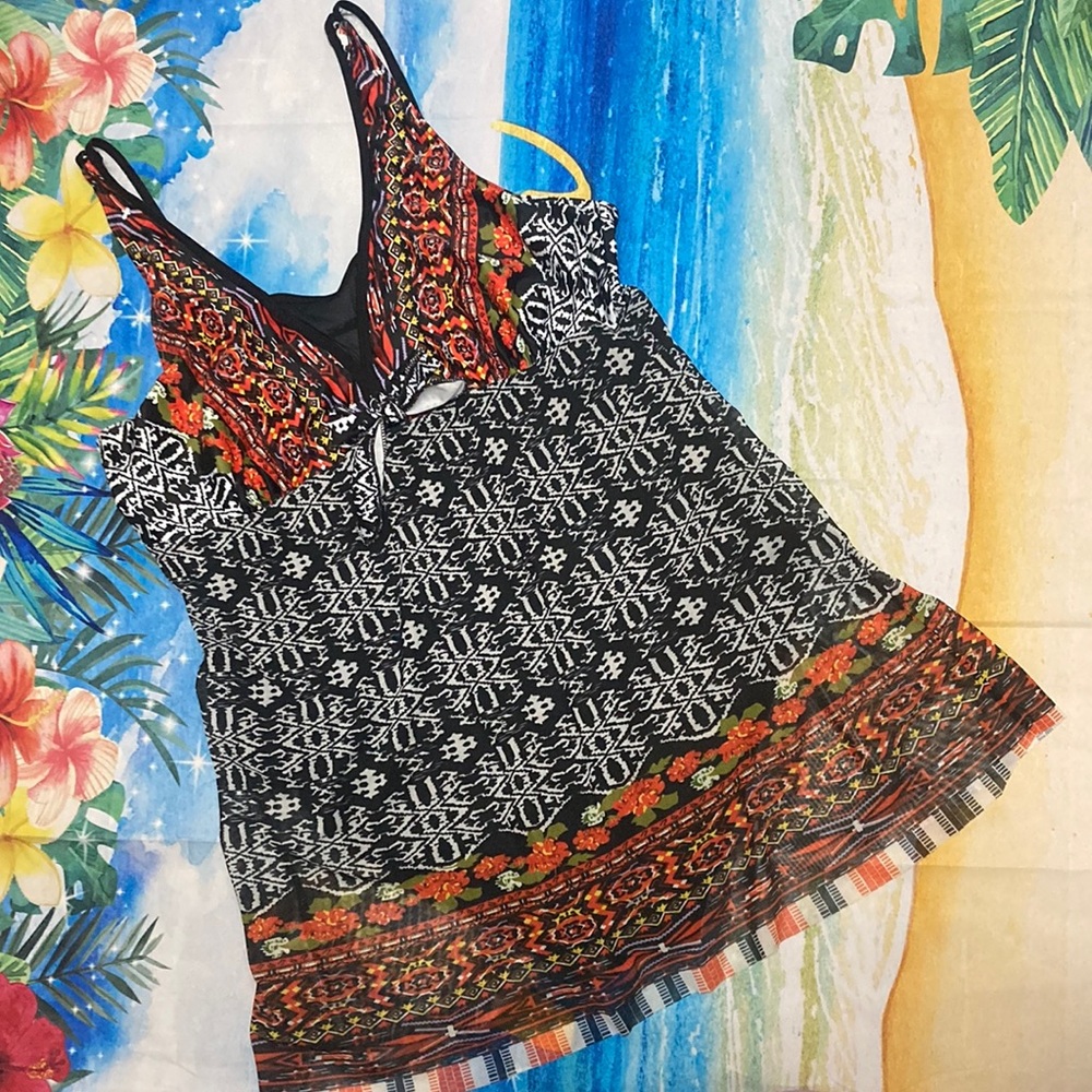 Black, White and Pattered  One Piece Swimdress    Size XXL
